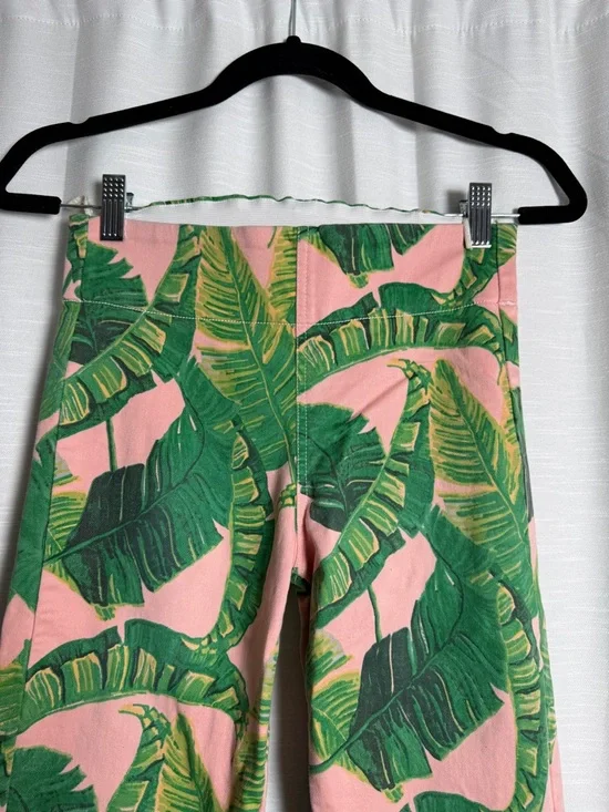 Judith March Palm Flare Pants Pink Green Tropical High Waist Bell Bottom Size S - Picture 7 of 14